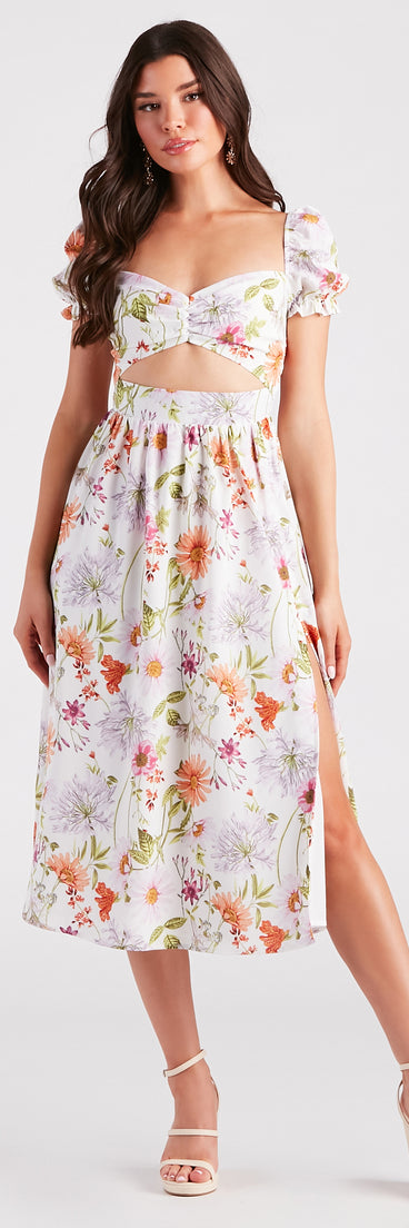 Room To Grow Floral Cutout Midi Dress creates the perfect summer wedding guest dress or cocktail party dresss with stylish details in the latest trends for 2023!