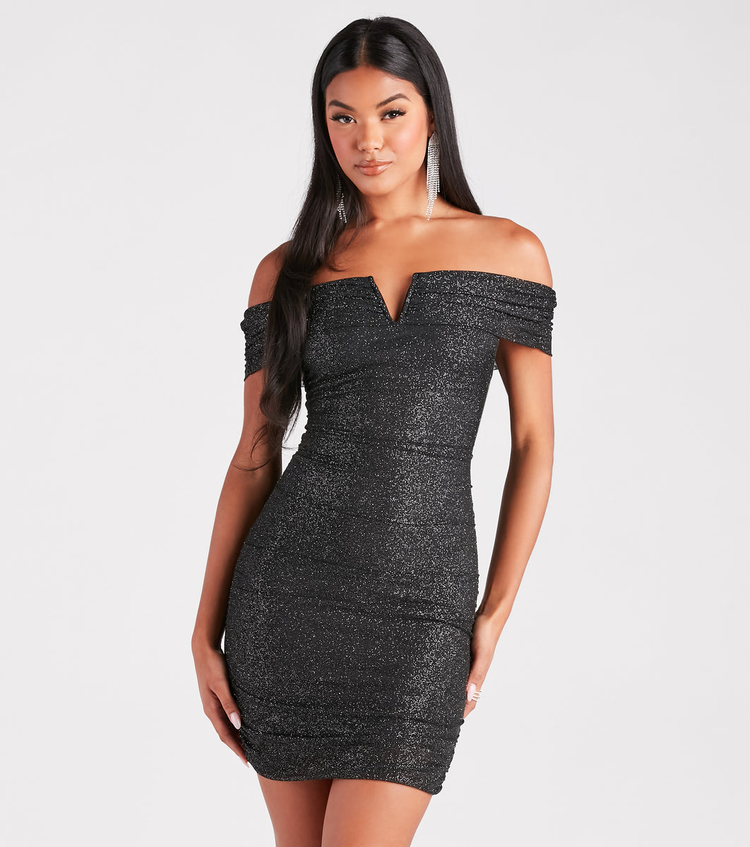City Girl Glitter Off-The-Shoulder Dress & Windsor
