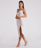 Rendezvous In Satin Slip Midi Dress is a stunning choice for a bridesmaid dress or maid of honor dress, and to feel beautiful at Homecoming 2023, fall or winter weddings, formals, & military balls!