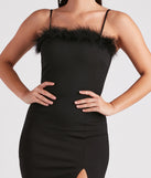 Sweet Darling Crepe Marabou Midi Dress creates spring wedding guest dress with stylish details, the perfect midi dress for graduation, or for a cocktail party look in the latest midi-length trends for 2024!