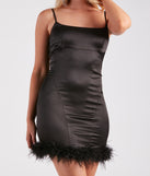 Miss Diva Satin Marabou Mini Dress
