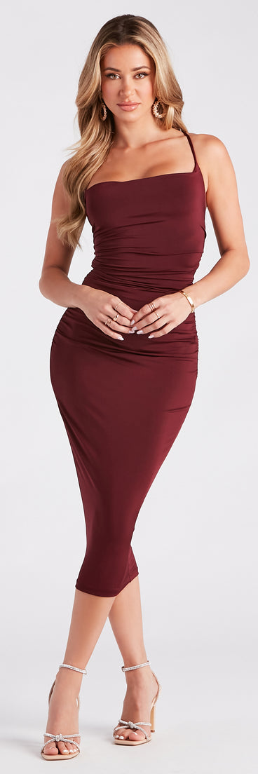 Stunning Silhouette Lace-Up Bodycon Midi Dress