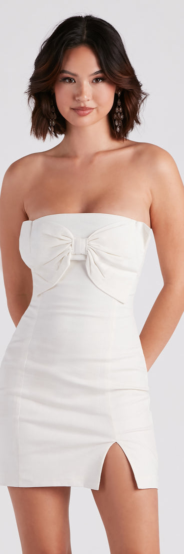 Perfect Bow Linen Strapless Mini Dress