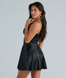 Sweet Celebrations Satin Ruffle Skater Dress with on-trend details provides a stylish start to creating your graduation outfit for the 2024 Commencement or grad party!
