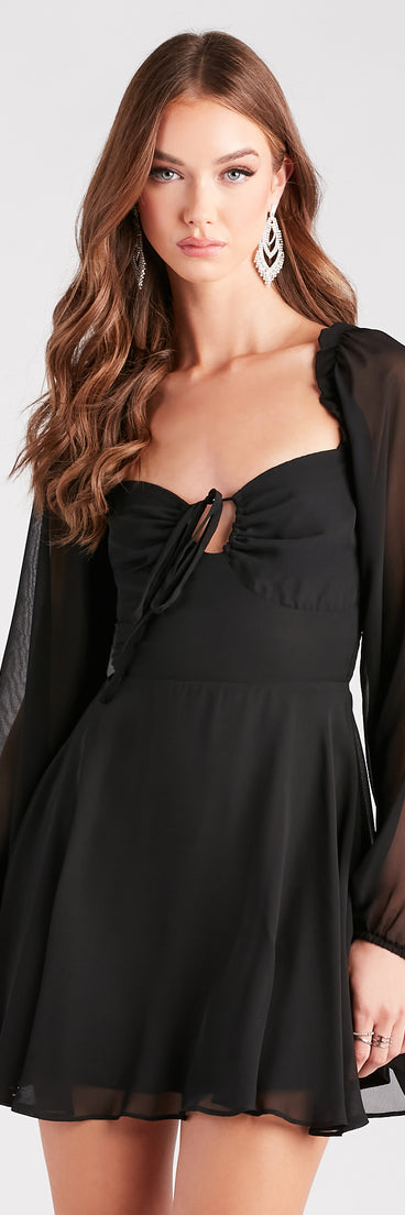 Fliratious Flair Long Sleeve Chiffon Skater Dress