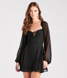 Fliratious Flair Long Sleeve Chiffon Skater Dress