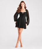 Fliratious Flair Long Sleeve Chiffon Skater Dress