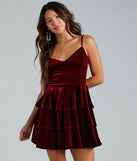 Sashay Away Velvet Ruffle Skater Dress