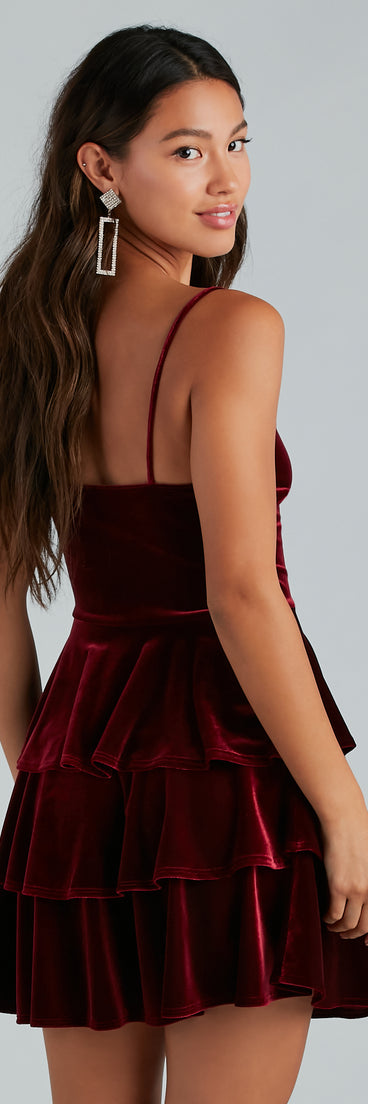 Sashay Away Velvet Ruffle Skater Dress