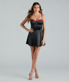 Pretty In Satin Rose Applique Skater Dress creates the perfect spring or summer wedding guest dress or cocktail attire with chic styles in the latest trends for 2024!