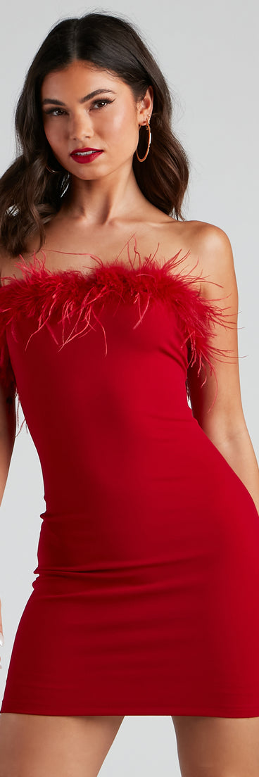 Daring Diva Marabou Feather Crepe Dress