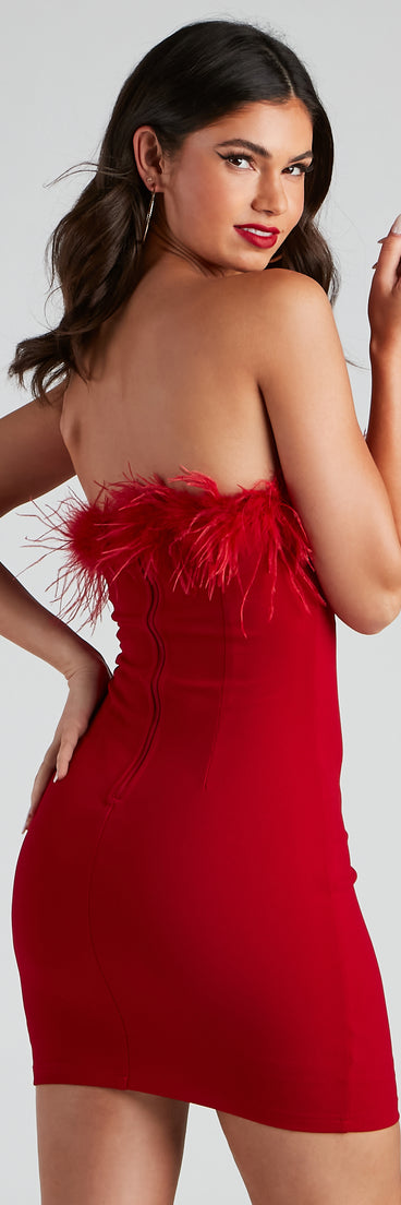 Daring Diva Marabou Feather Crepe Dress