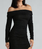 Glitzy Staple Glitter Off-The-Shoulder Midi Dress creates the perfect spring or summer wedding guest dress or cocktail attire with chic styles in the latest trends for 2024!