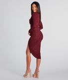 Glow Goals Glitter Long Sleeve Midi Dress creates spring wedding guest dress with stylish details, the perfect midi dress for graduation, or for a cocktail party look in the latest midi-length trends for 2024!