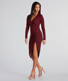 Glow Goals Glitter Long Sleeve Midi Dress creates spring wedding guest dress with stylish details, the perfect midi dress for graduation, or for a cocktail party look in the latest midi-length trends for 2024!