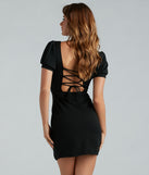 Endearing Bliss Crepe Puff Sleeve Lace-Up Dress