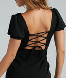 Endearing Bliss Crepe Puff Sleeve Lace-Up Dress