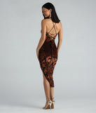 Moonlight Velvet Floral Lace-Up Midi Dress
