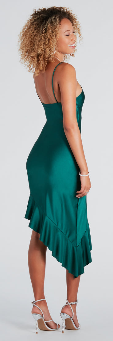 Admire My Moves V-Neck Ruffle Midi Dress creates the perfect spring or summer wedding guest dress or cocktail attire with chic styles in the latest trends for 2024!