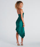 Admire My Moves V-Neck Ruffle Midi Dress creates the perfect spring or summer wedding guest dress or cocktail attire with chic styles in the latest trends for 2024!