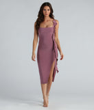 Dare To Be Noticed Ruffle Slit Midi Dress is a stunning choice for a bridesmaid dress or maid of honor dress, and to feel beautiful at HOCO 2024, summer or fall weddings, formals, & military balls!
