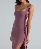 Dare To Be Noticed Ruffle Slit Midi Dress creates the perfect summer or fall wedding guest dress or cocktail attire with chic styles in the latest trends for 2024!