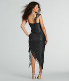 Sparkly Muse Ruffled Glitter Mesh Midi Dress is the perfect prom dress pick with on-trend details to make the 2024 dance your most memorable event yet!