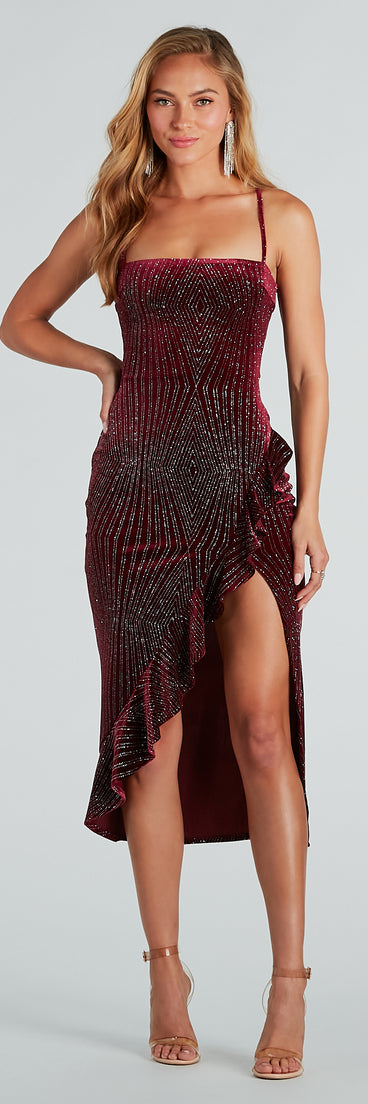Time For Glitz Glitter Velvet Midi Dress creates the perfect spring or summer wedding guest dress or cocktail attire with chic styles in the latest trends for 2024!