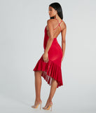 Timeless Allure Cowl Neck Mesh Ruffle Midi Dress creates spring wedding guest dress with stylish details, the perfect midi dress for graduation, or for a cocktail party look in the latest midi-length trends for 2024!