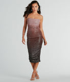 Effortless Dazzle Ombre Glitter Mesh Midi Dress creates the perfect spring or summer wedding guest dress or cocktail attire with chic styles in the latest trends for 2024!