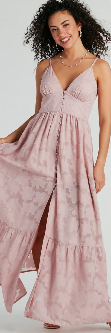 Essential for vacations or summer days, the Effortless Beauty Chiffon Burnout Floral Maxi Dress is a sundress or milkmaid dress with sleek and flirty details.
