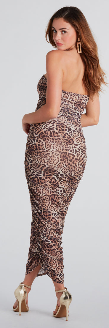 Girl Power Leopard Print Strapless Midi Dress