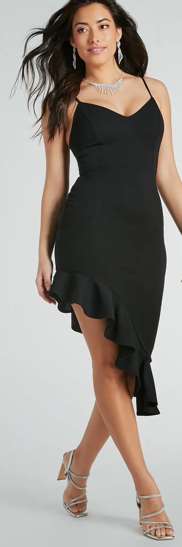 Prettiest Presence V-Neck Ruffle Crepe Mini Dress