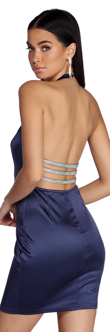 Satin & Rhinestone Halter Dress
