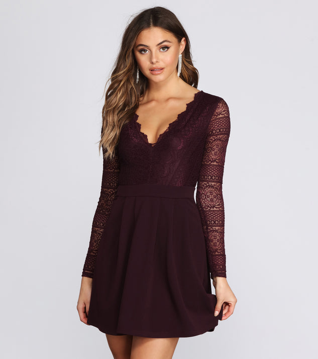 Secret Obsession Lace Skater Dress is the perfect Homecoming look pick with on-trend details to make the 2023 HOCO dance your most memorable event yet!