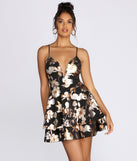 Mesmerizing Metallic Floral Skater Dress is the perfect Homecoming look pick with on-trend details to make the 2023 HOCO dance your most memorable event yet!
