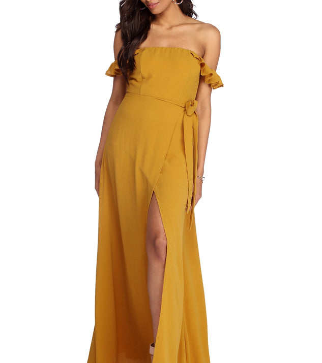What's Up Buttercup Maxi Dress is a stunning choice for a bridesmaid dress or maid of honor dress, and to feel beautiful at Homecoming 2023, fall or winter weddings, formals, & military balls!