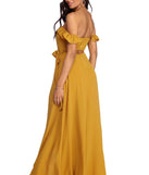 What's Up Buttercup Maxi Dress is a stunning choice for a bridesmaid dress or maid of honor dress, and to feel beautiful at Homecoming 2023, fall or winter weddings, formals, & military balls!