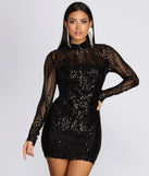 Midnight Drama Sequin Mini Dress helps create the best bachelorette party outfit or the bride's sultry bachelorette dress for a look that slays!