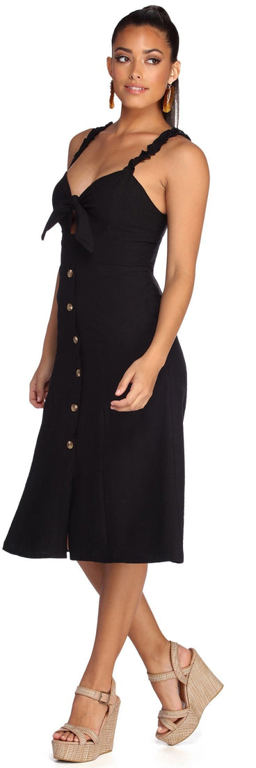 Button Up In Ruffles Midi Dress