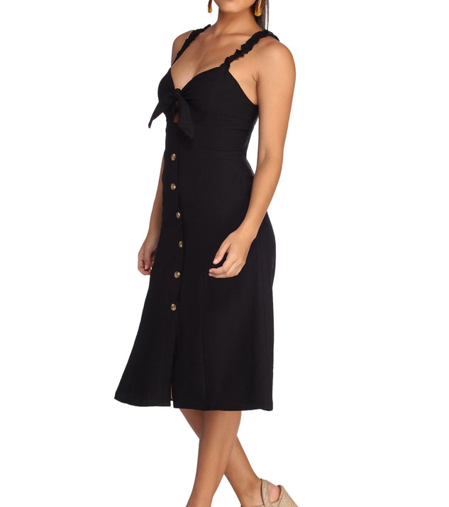 Button Up In Ruffles Midi Dress