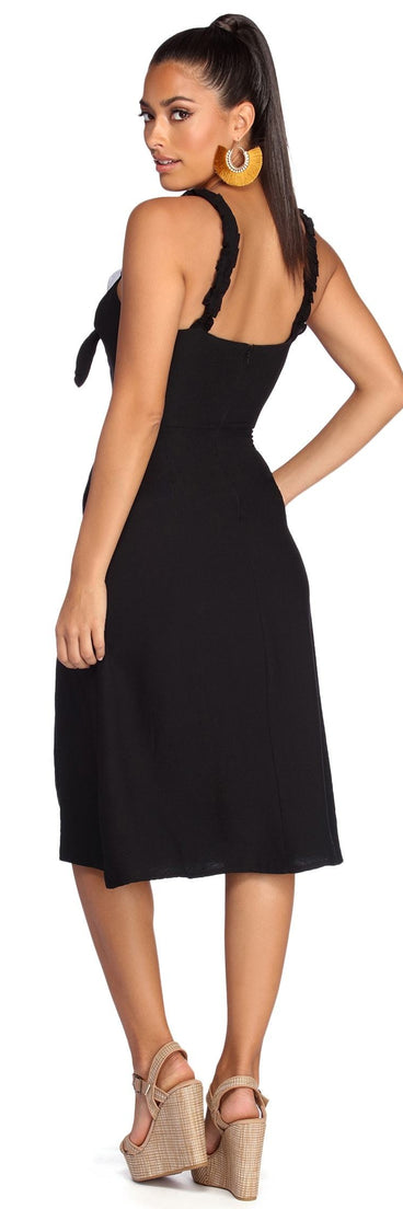 Button Up In Ruffles Midi Dress