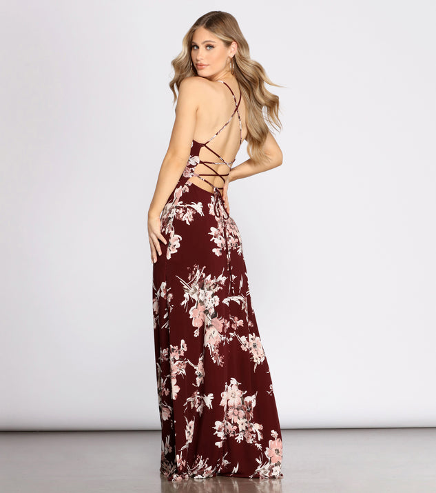 The Fine In Florals High Neck Maxi Dress is a gorgeous pick as your 2023 prom dress or formal gown for wedding guest, spring bridesmaid, or army ball attire!