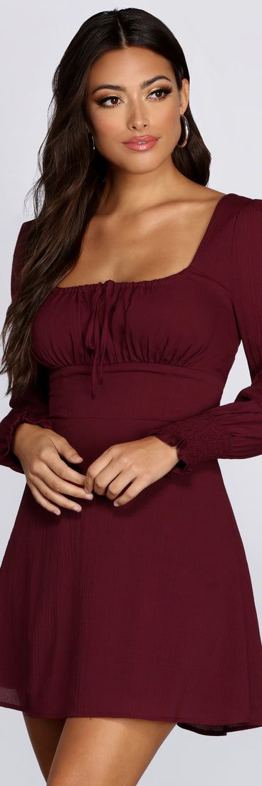 Long Sleeve Peasant Mini Dress