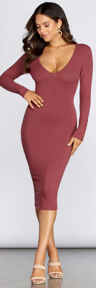 V Mine Ribbed Knit Midi Dress