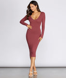 V Mine Ribbed Knit Midi Dress