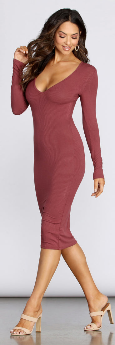 V Mine Ribbed Knit Midi Dress