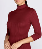 Ribbed Knit Turtleneck Mini Dress