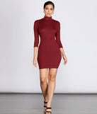 Ribbed Knit Turtleneck Mini Dress