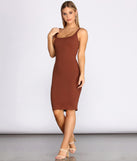 Ribbed Knit Square Neck Midi Dress